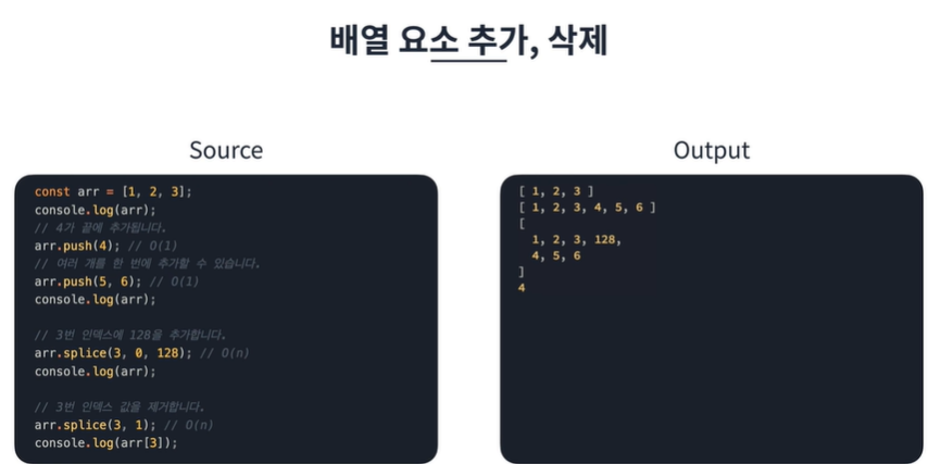 배열 요소 추가 삭제